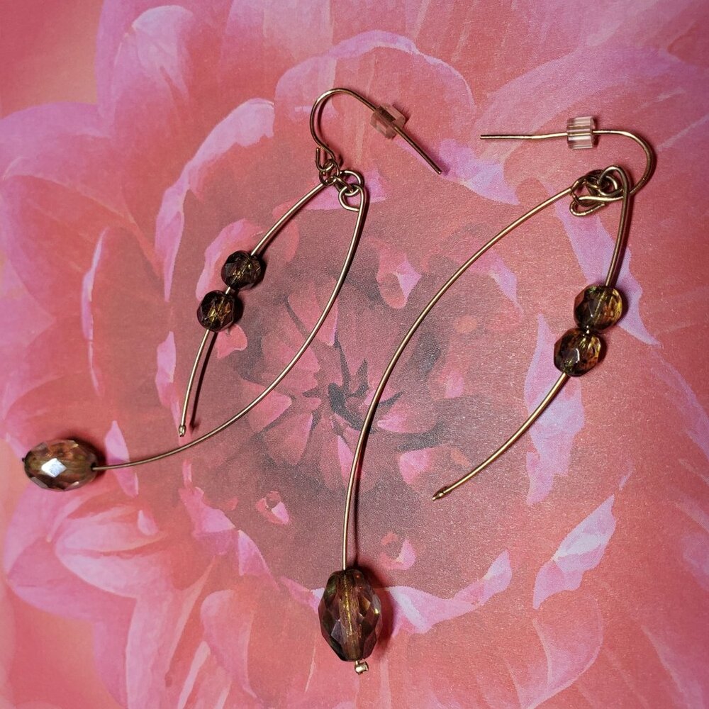 Elegant Long Dangling‎ Earrings With Green Sparkling Beads & Hook Backs
